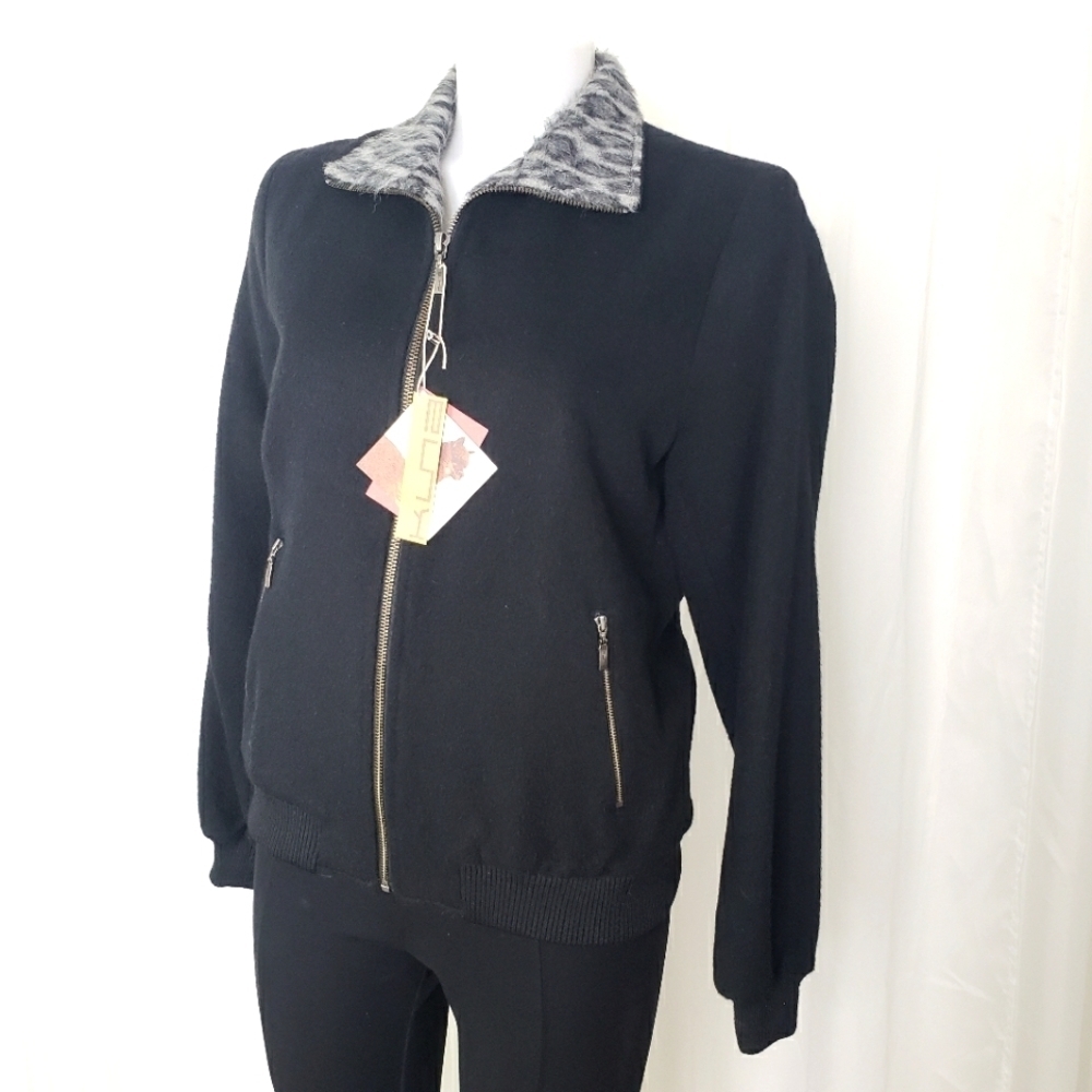 Kuna authentic baby alpaca wool bomber jacket leopard collar NWT size medium
